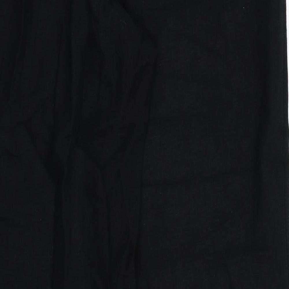 Brand and care label for Marks & Spencer women’s black trousers, size UK 14, 27-inch leg