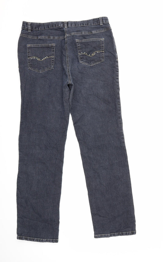 HANNA Womens Blue Denim Straight Jeans Size 14 L31 in