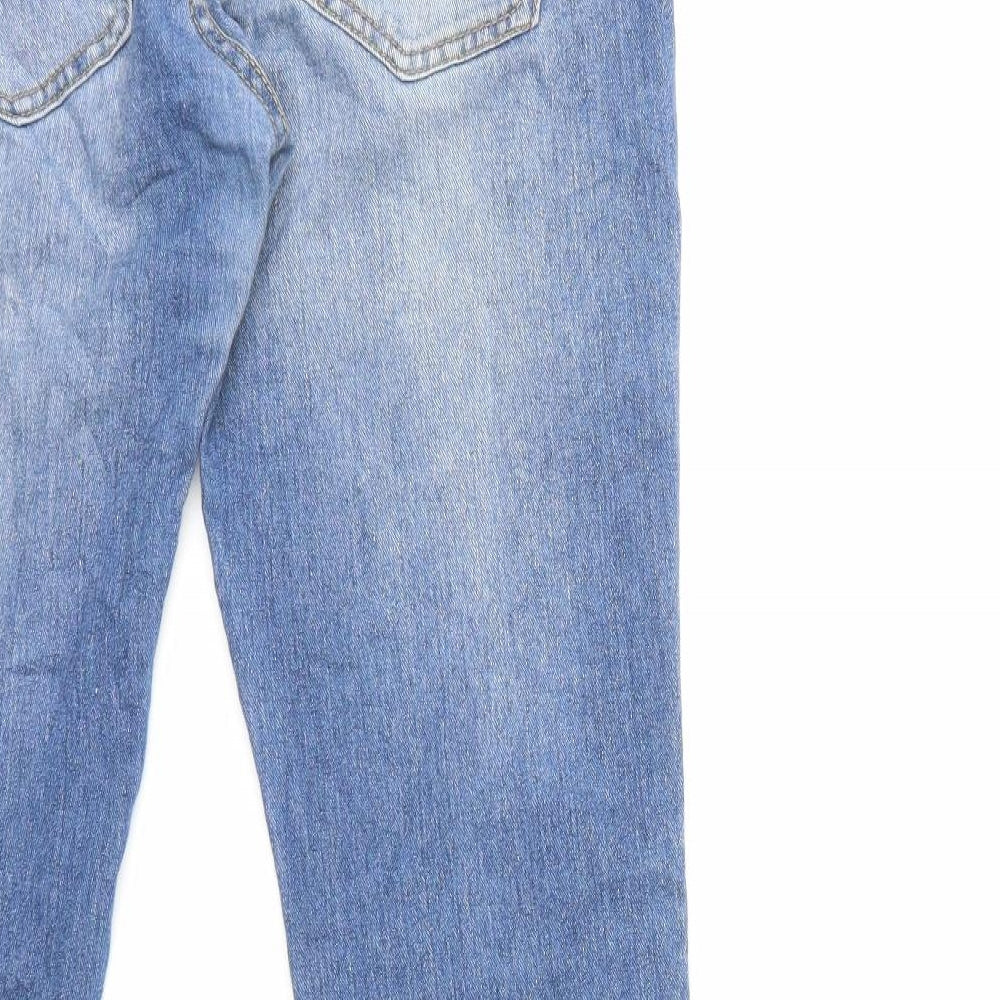 Brand and care label for Amisu women’s blue denim skinny jeans, size UK 28, in, 32-inch leg