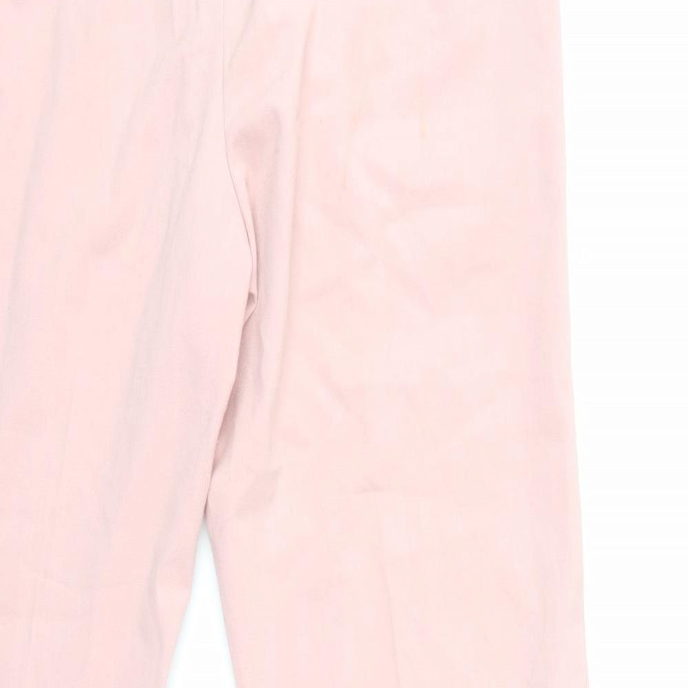 Brand and care label for EMOTIONS women’s pink trousers, size UK 16, 31-inch leg