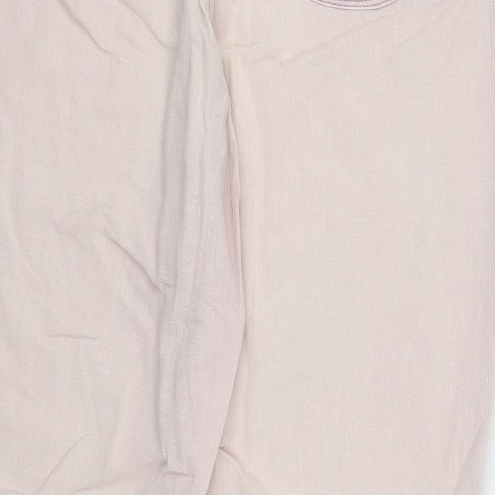 Brand and care label for M&Co women’s pink trousers, size UK 12, 27-inch leg