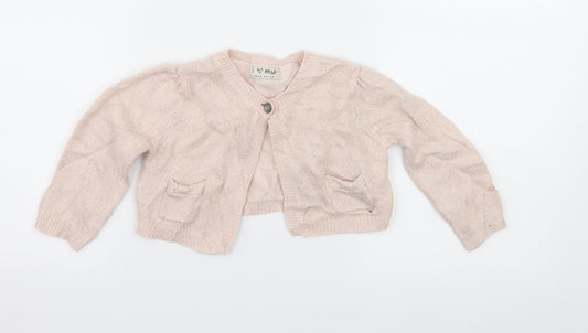 Additional front view of Next girls’ pink knit cape jumper, size 12-18, months