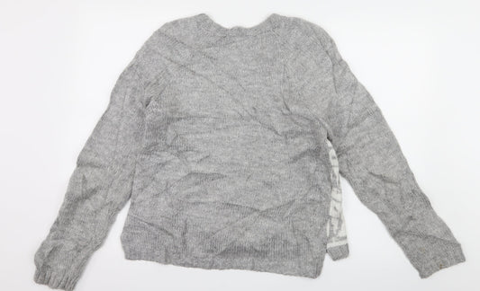 New Look Womens Grey Geometric Knit Pullover Jumper Size 10 - owl