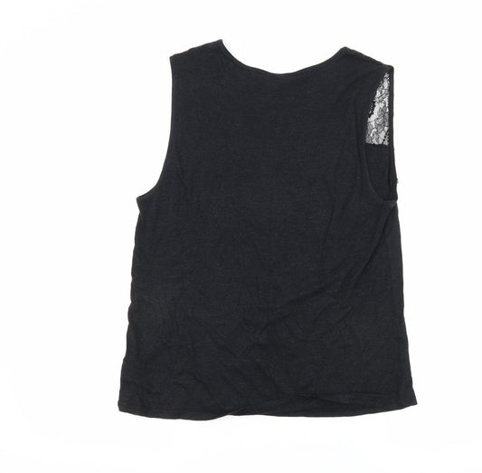 Topshop Womens Black Jersey Basic Tank Size 8 - Lace detail