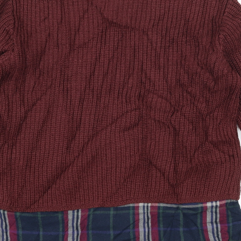Brand and care label for New Look girls’ brown plaid knit jumper, size 12-13, years - layered