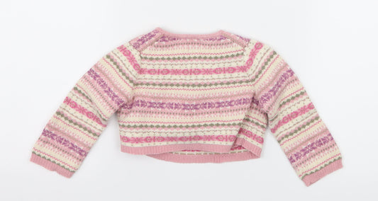 Back view of Gap girls’ pink striped knit cardigan jumper, size 6-9, months