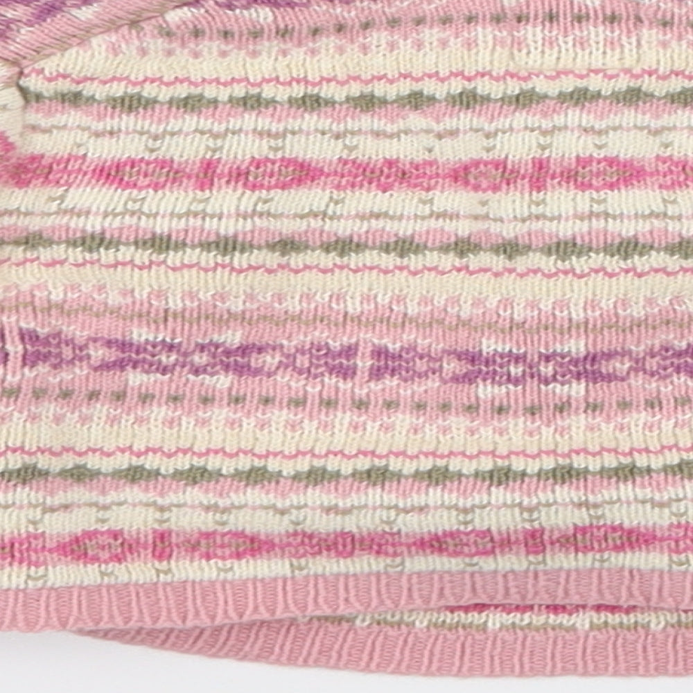 Brand and care label for Gap girls’ pink striped knit cardigan jumper, size 6-9, months