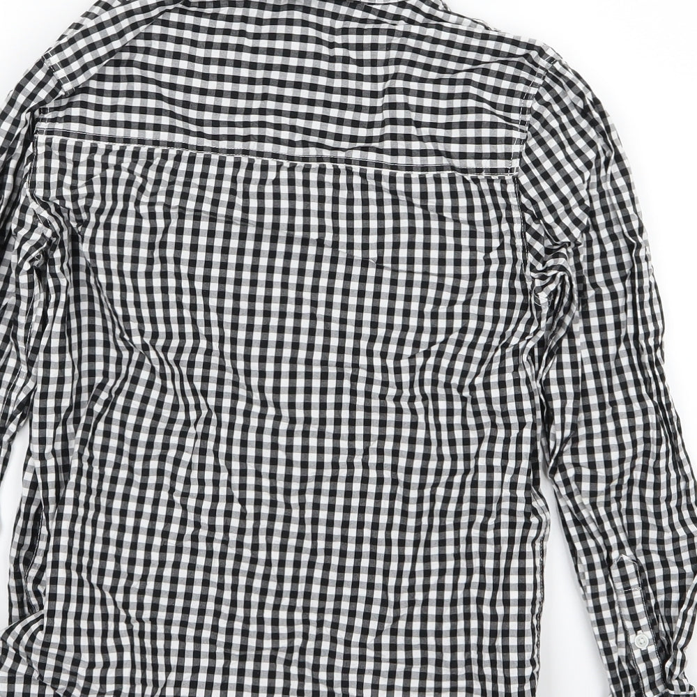 Brand and care label for Mango boys’ gold check woven basic button-up, size 10, years