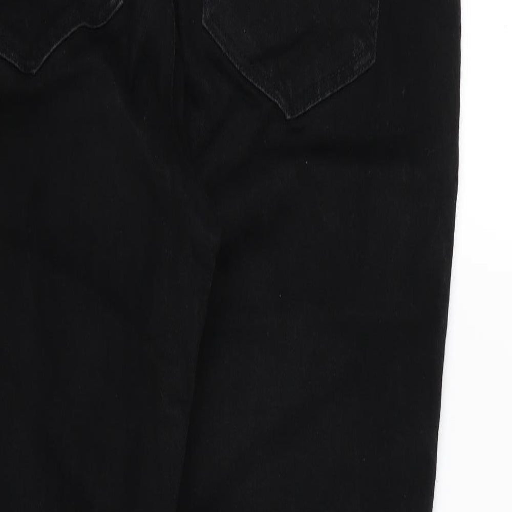 Brand and care label for X'pose Attitude women’s black denim skinny jeans, size UK 32, in, 26-inch leg