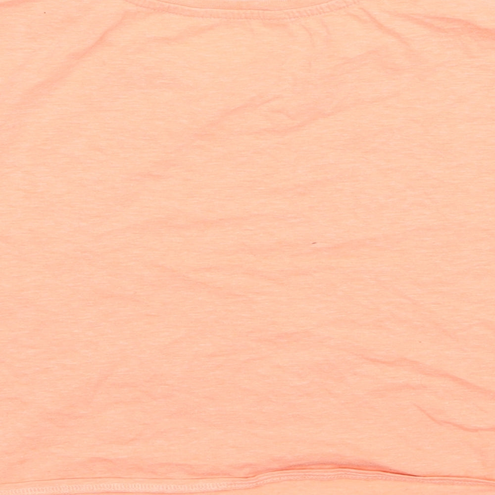 Brand and care label for Candy Couture girls’ orange jersey cropped t-shirt, size 11, years - beach