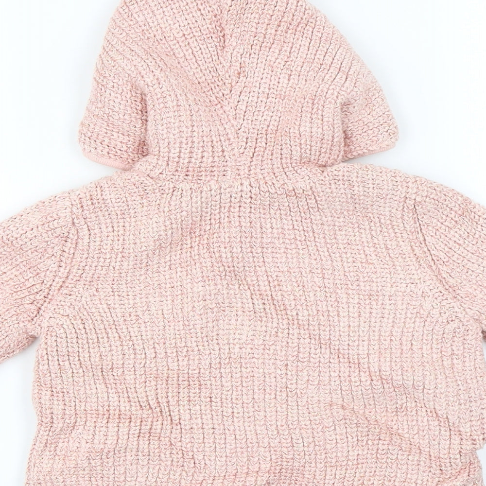 Brand and care label for Marks & Spencer girls’ pink full zip jumper, size 2, years