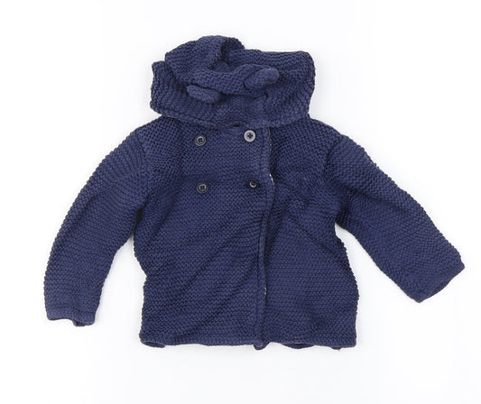 Additional front view of Marks & Spencer boys’ blue cardigan jumper, size 0-3, months