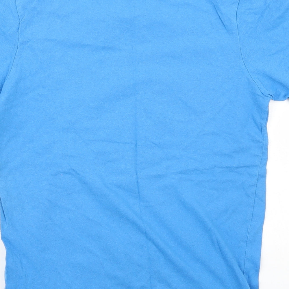 Brand and care label for Tiny idol boys’ blue basic t-shirt, size 11, years
