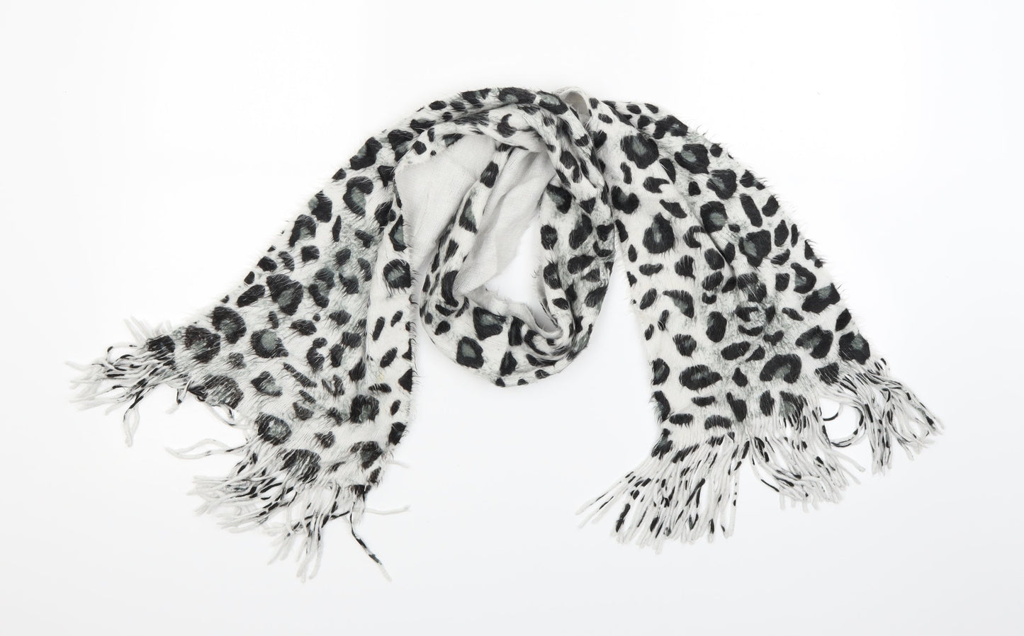 Front view of Preworn women’s white animal print scarf