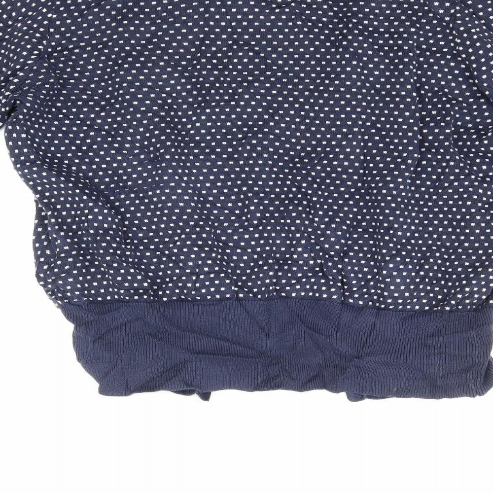 Brand and care label for Limited eddition women’s blue polka dot jumper, size M