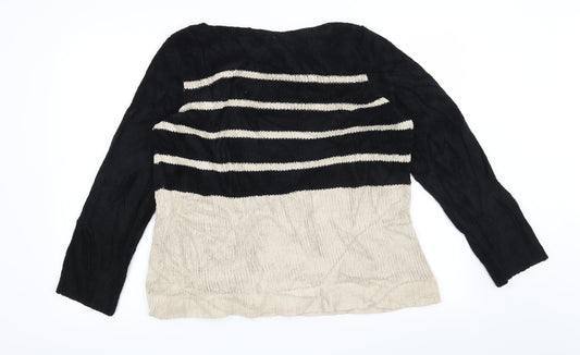 M&Co Womens Black Striped Pullover Jumper Size 18
