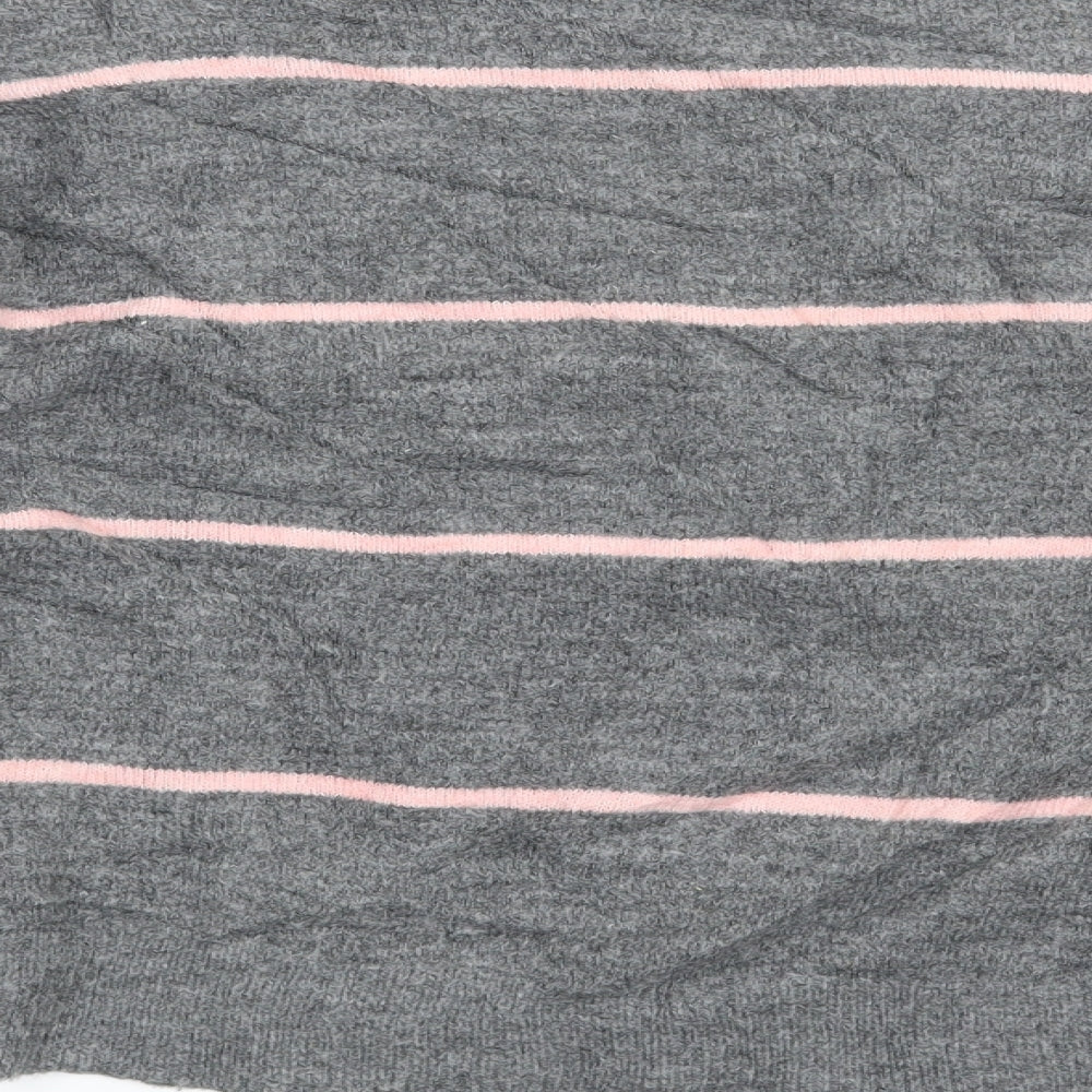 Brand and care label for H&M women’s grey striped jumper, size S
