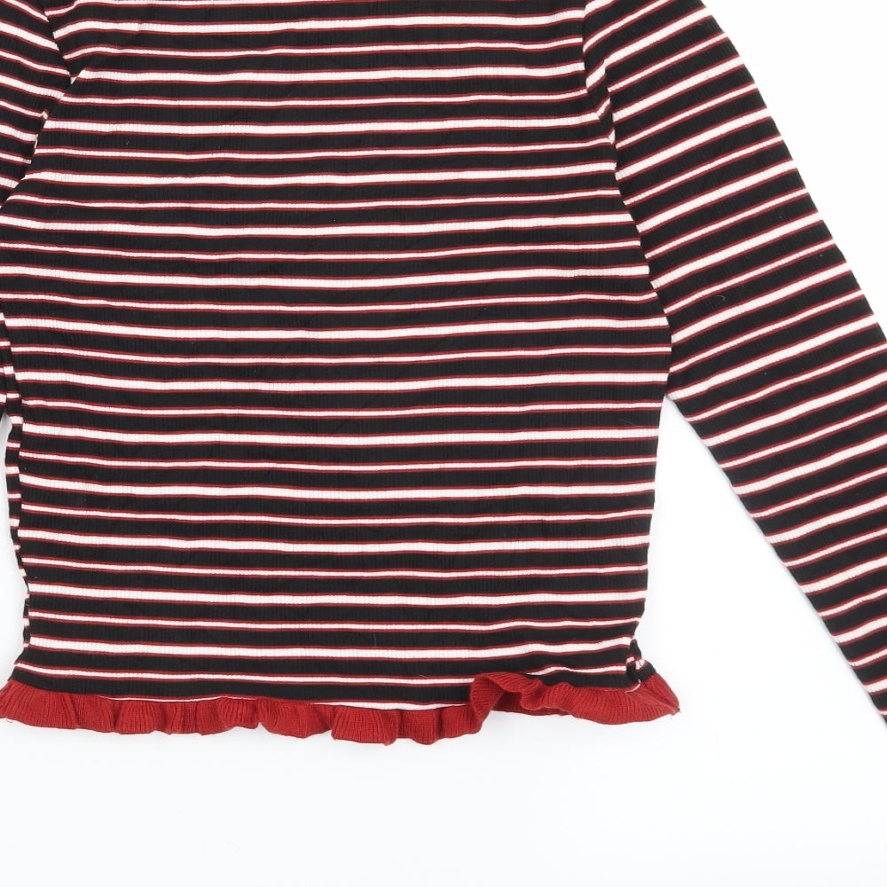 Brand and care label for Primark women’s black striped pullover sweatshirt, size UK 6