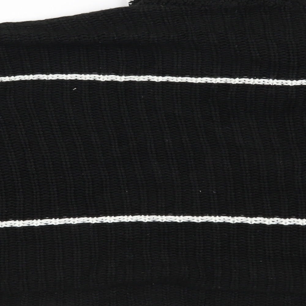 Brand and care label for Boohoo women’s black striped jumper, size M