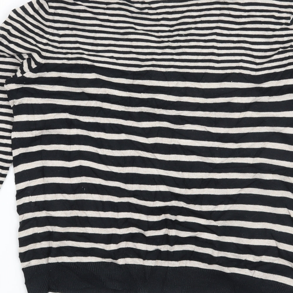 Brand and care label for H&M women’s beige striped cardigan jumper, size S