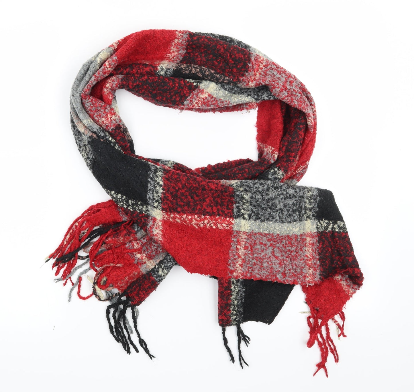 Front view of Preworn women’s red check scarf