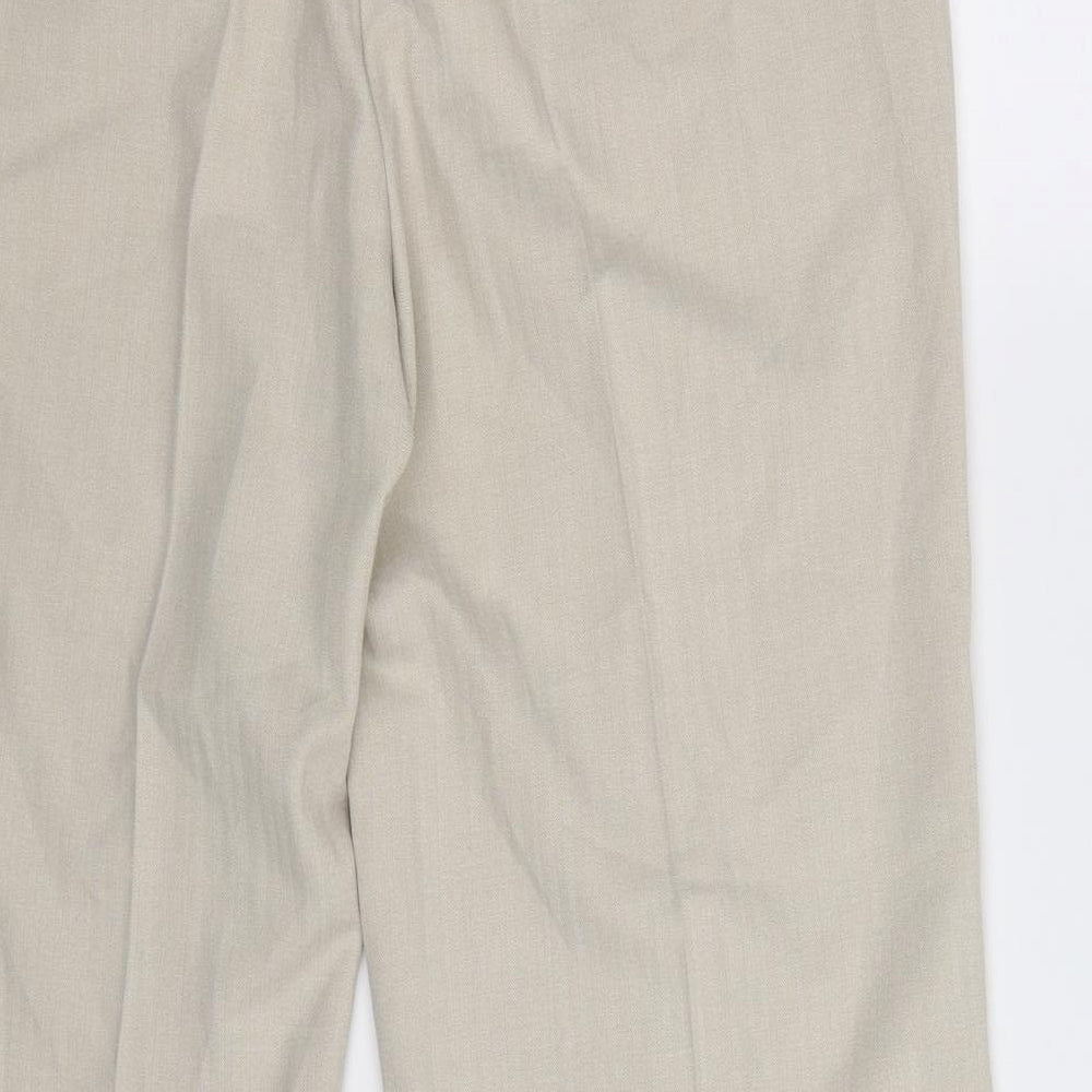 Brand and care label for Per Una women’s beige trousers, size UK 12, 28-inch leg