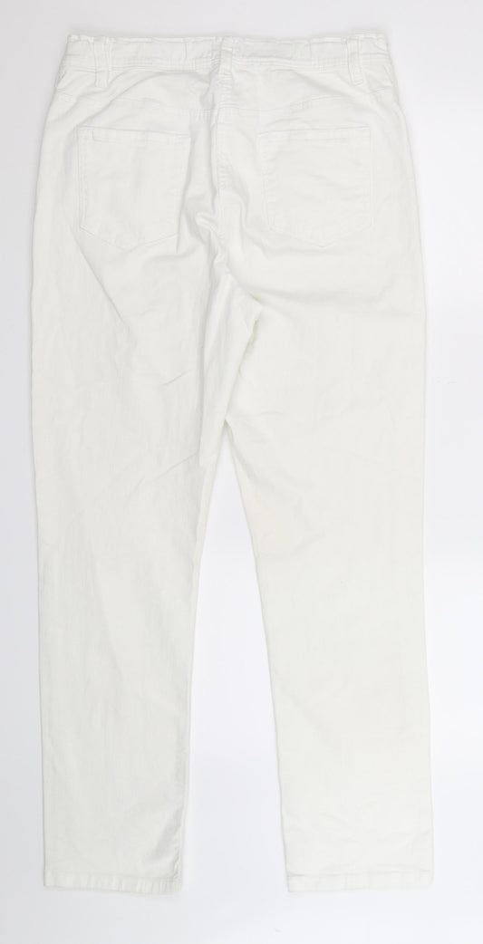 Back view of Anthology women’s white denim straight jeans, size UK 14, 30-inch leg