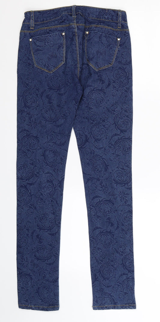 TYK Girls Blue Floral Denim Skinny Jeans Size 14 Years