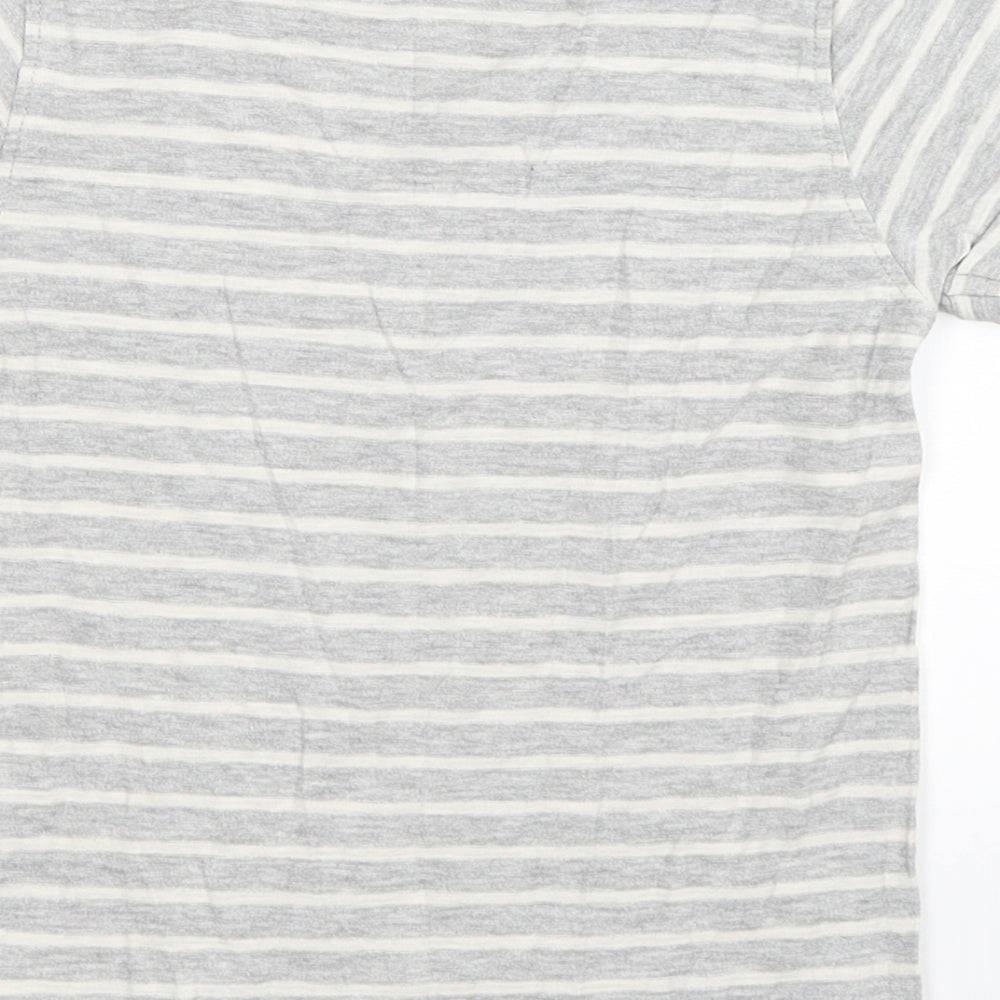 Brand and care label for Next boys’ grey striped basic t-shirt, size 5, years
