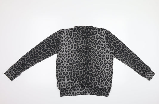 QED London Womens Grey Animal Print Pullover Sweatshirt Size 10