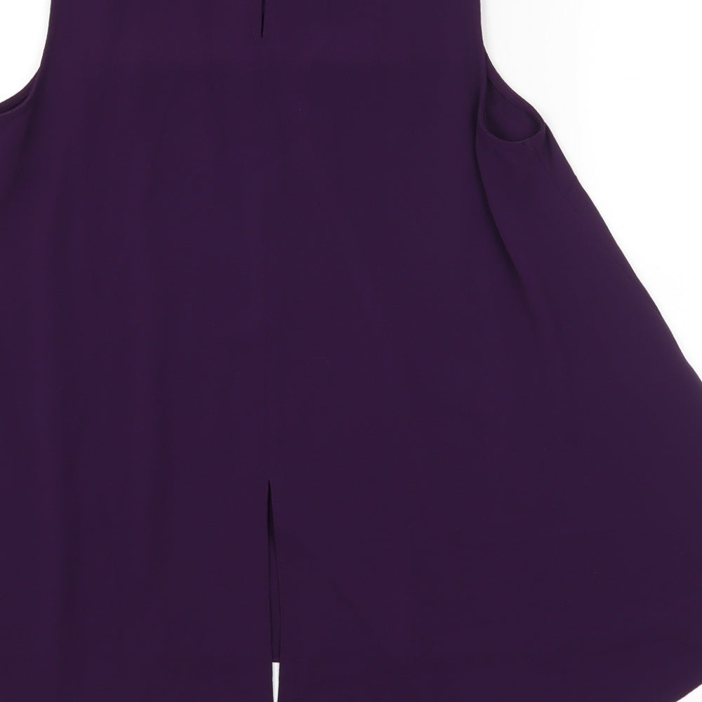 Brand and care label for Dorothy Perkins women’s purple basic tank, size UK 8