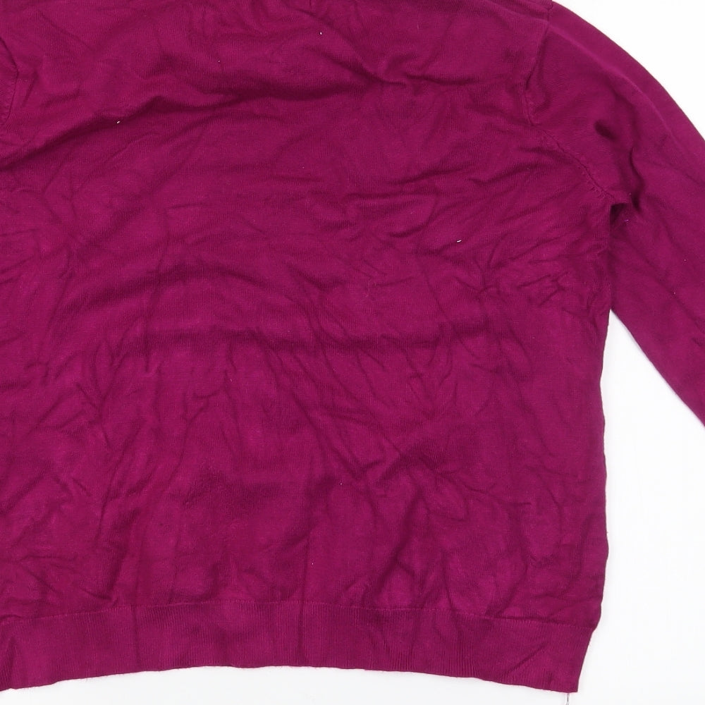 Brand and care label for mudflower women’s purple jumper, size M