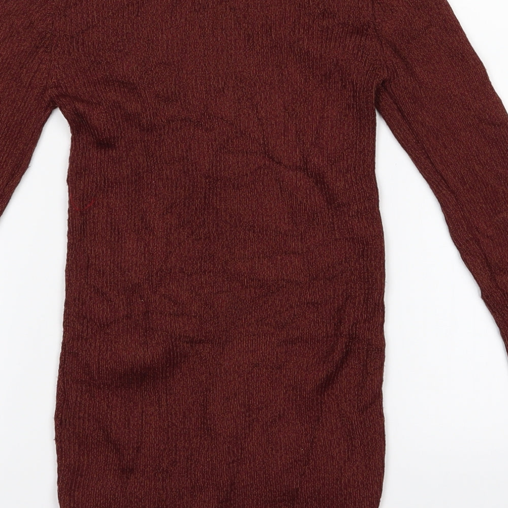 Brand and care label for Topshop women’s brown jumper, size UK 8