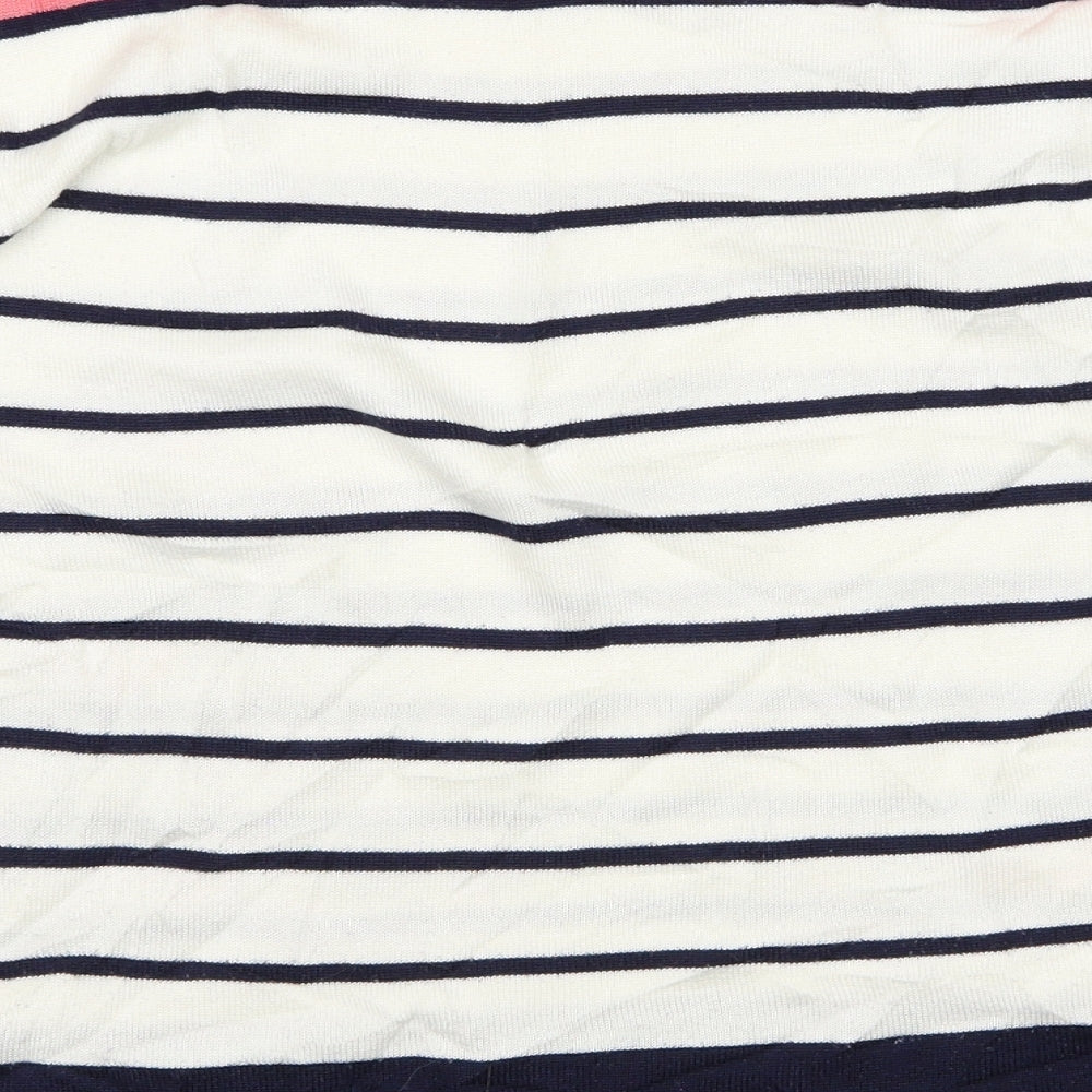 Brand and care label for Mudflower women’s white striped jumper, size L, - flowers
