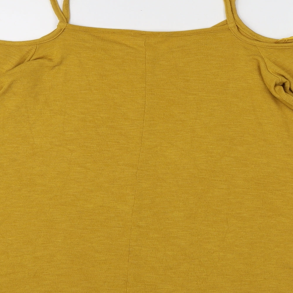 Brand and care label for River Island women’s yellow knit jumper, size UK 10
