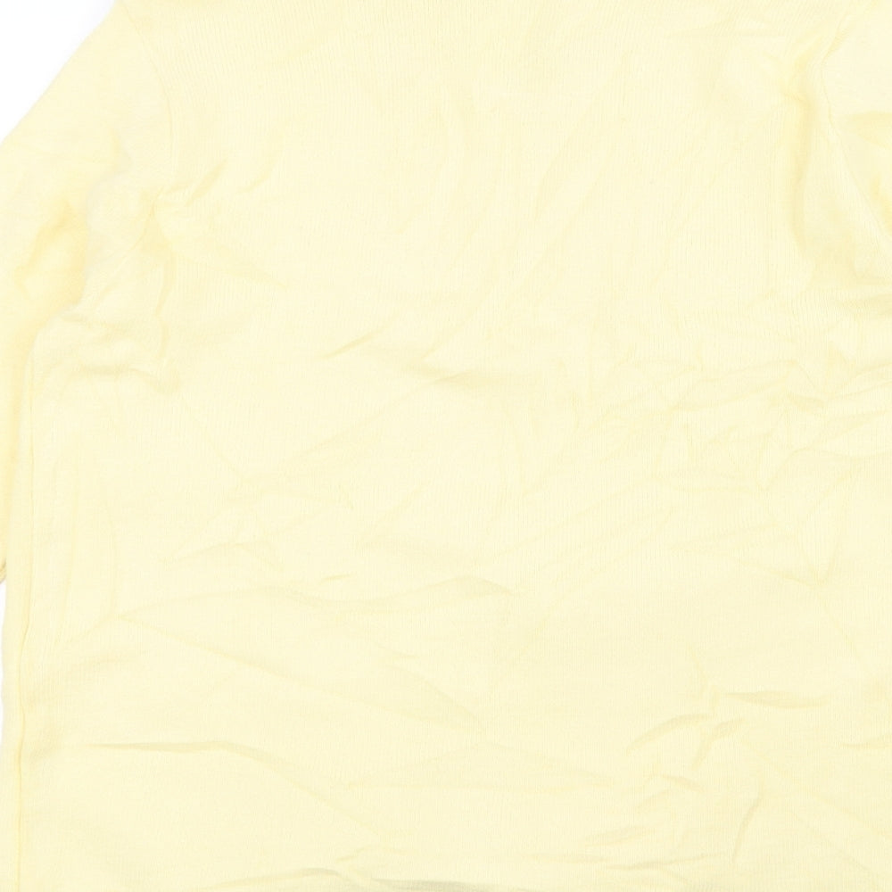 Brand and care label for Impressions women’s yellow knit cardigan jumper, size M