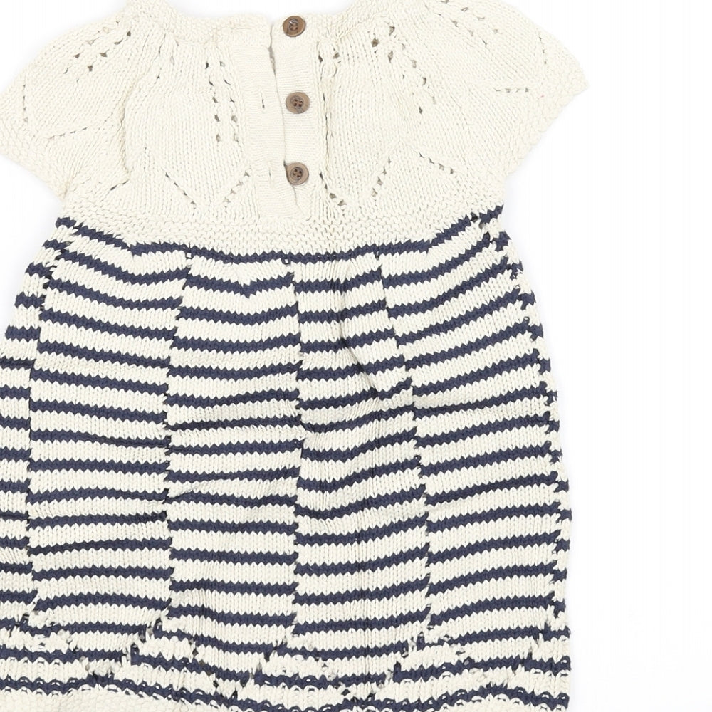 Brand and care label for Next girls’ white striped knit a-line, size 9-12, months