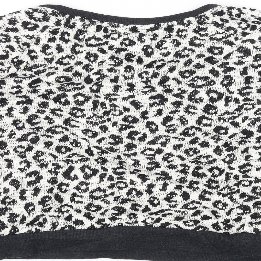 Brand and care label for New Look women’s black animal print knit jumper, size UK 10