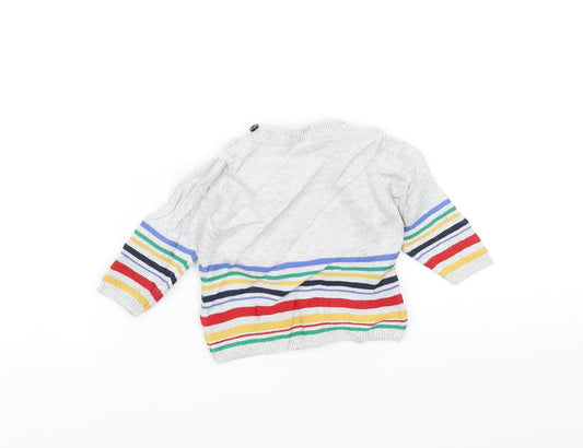 TU Baby Grey Striped Knit Pullover Jumper Size 0-3 Months - Dog