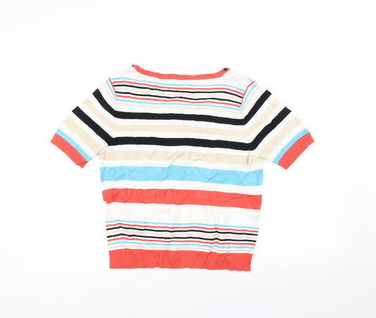 petite Womens White Striped Basic T-Shirt Size S