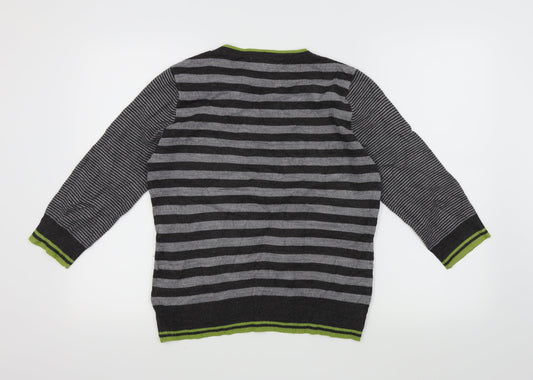 Per Una Womens Grey Striped Pullover Jumper Size 12