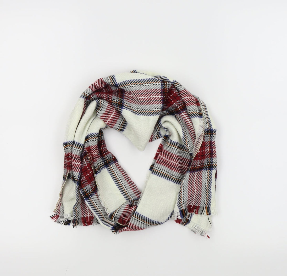 Front view of Preworn women’s white check scarf