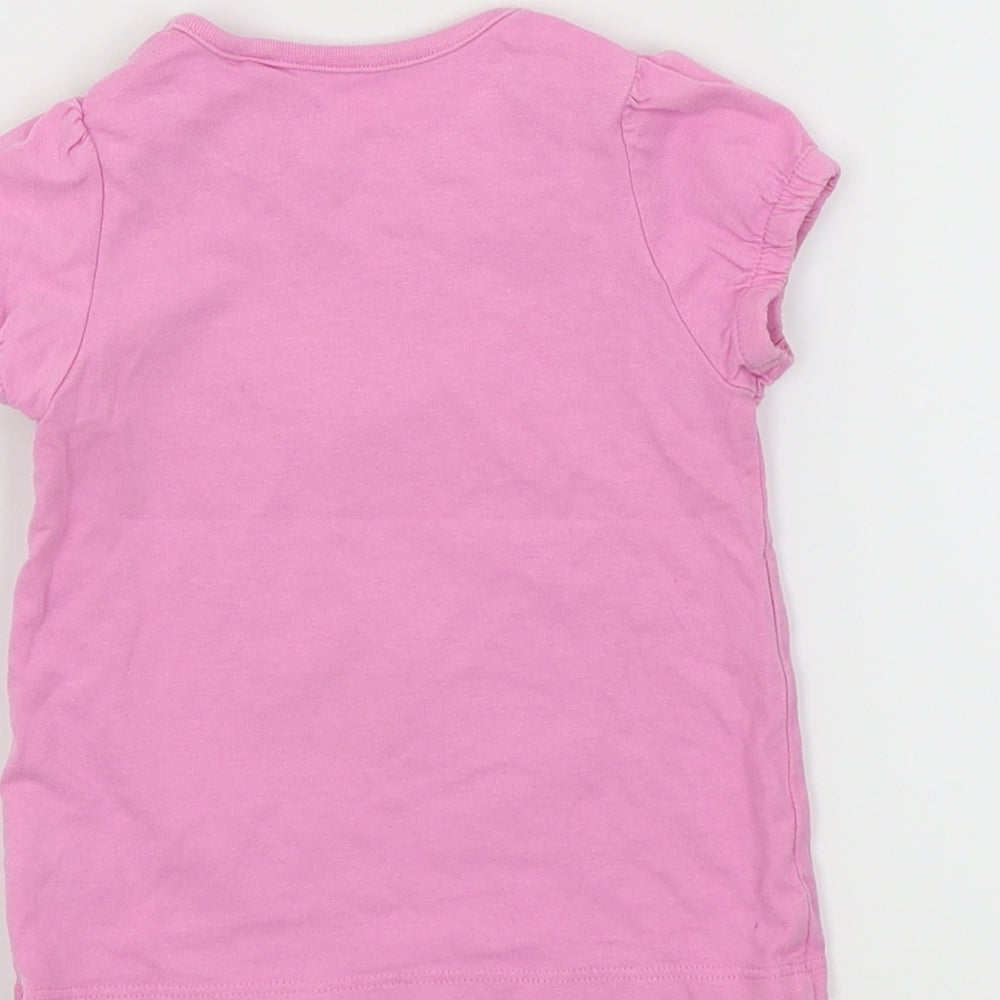 Brand and care label for Tu girls’ pink basic t-shirt, size 9-12, months - ladybird