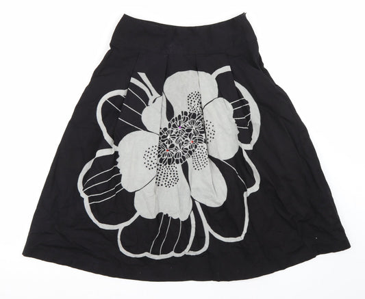 King La Womens Black Floral A-Line Skirt Size L