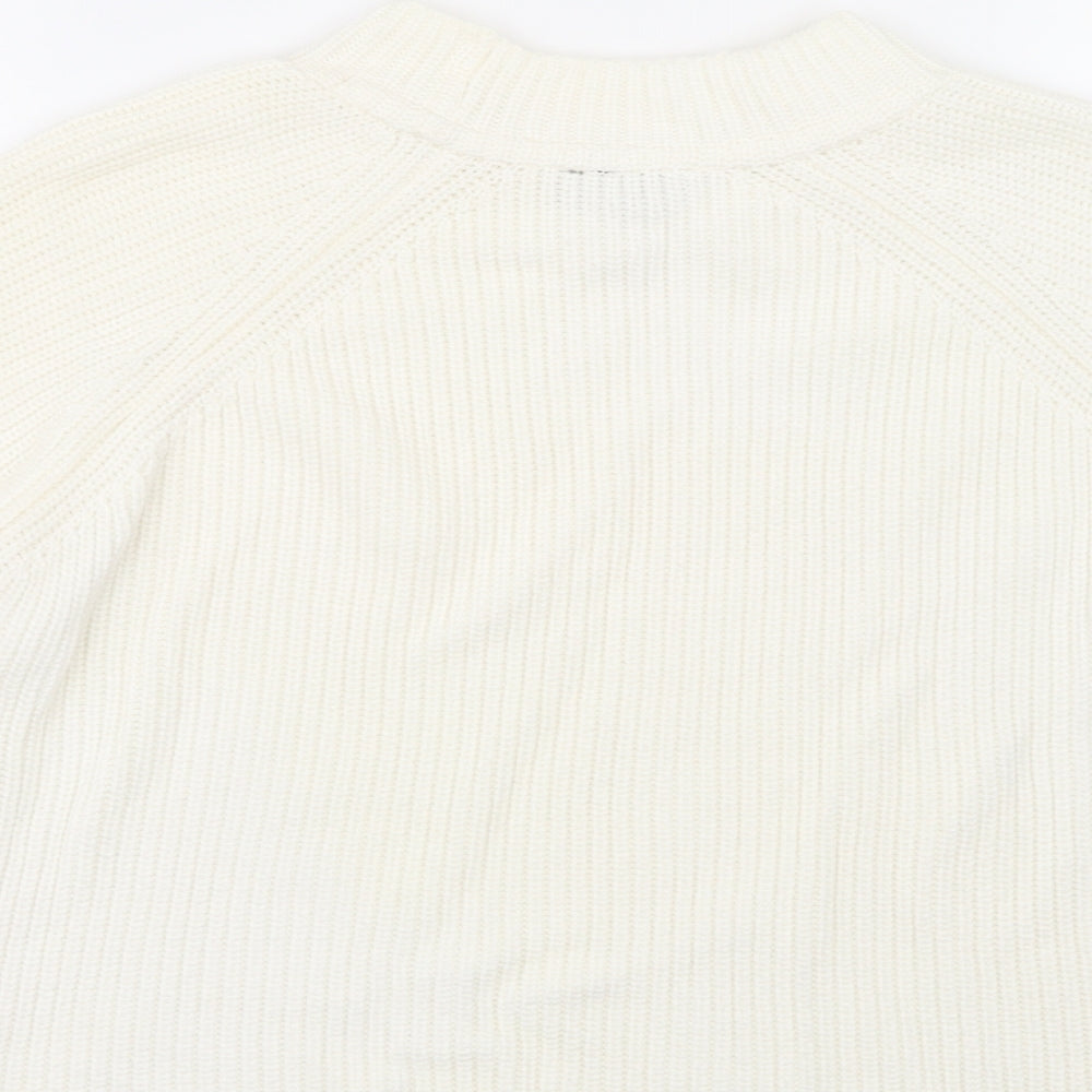 Brand and care label for Topshop women’s white jumper, size UK 12