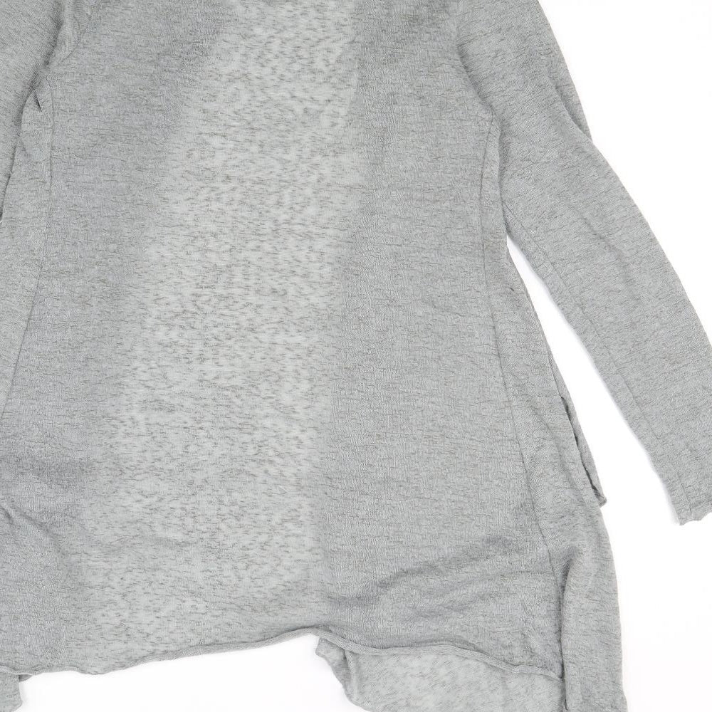 Brand and care label for Cotton Club women’s grey cardigan jumper, size UK 12