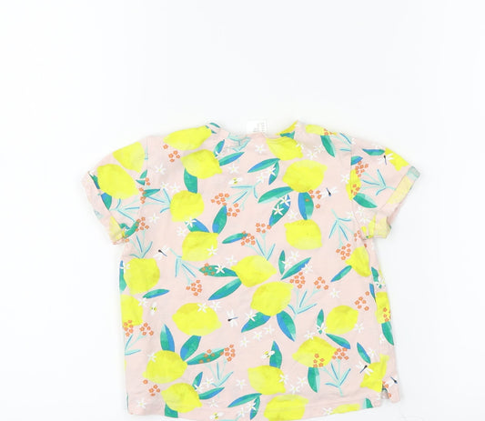 H&M Girls Pink Floral Basic T-Shirt Size 18-24 Months - lemons squeeze the day