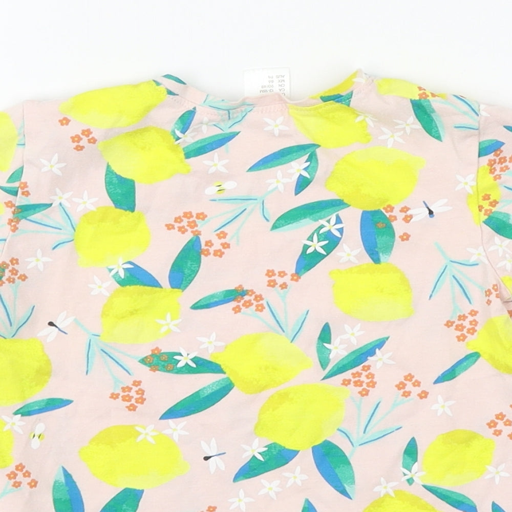 Brand and care label for H&M girls’ pink floral basic t-shirt, size 18-24, months - lemons squeeze the day