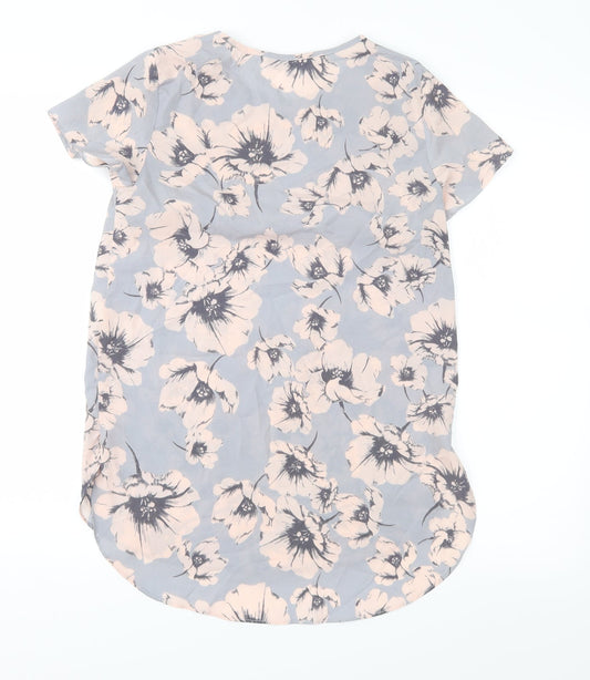 New Look Womens Grey Floral Basic Blouse Size 6