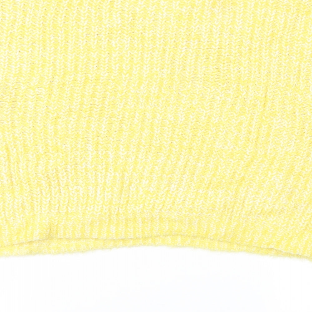 Brand and care label for New Look women’s yellow knit jumper, size S